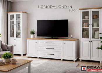 Komoda Londyn 180` Biały Dąb + Naturalny BLAT  KOLORy RAL BEKAS Producent