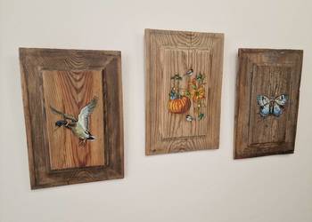 "Kaczka" "Dynia" "Motyl",olej zabytkowa okiennica.