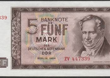 Niemcy NRD DDR 5 marek 1964 - HUMBOLDT - STAN BANKOWY UNC -