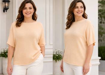 Bluzka sweterek damski oversize dekolt łódka morelowa uniwersalna 2XL 110cm