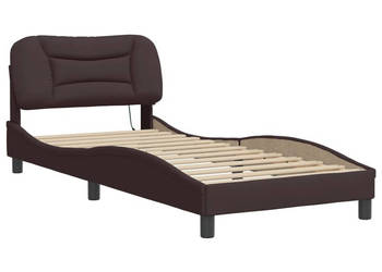 Rama łóżka z oświetleniem LED ciemny brąz tkanina 90x200 cm WM-3213679