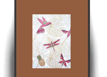 koliber obrazek A4, boho plakat do domu, ważka obrazek 21x30