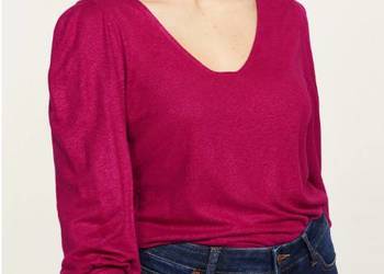 Malinowa bluzka Mango Violeta L bufki len wiskoza nowa plus size XX różL