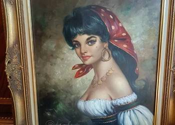 Obraz olejny na płótnie Cyganka, w pięknej ramie