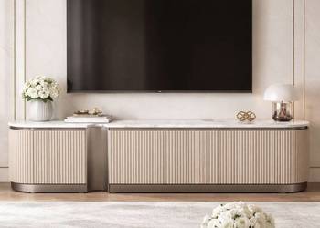 Komoda RTV złota Nutris Glamour Premium 200x40x50 w kolorze niklowym