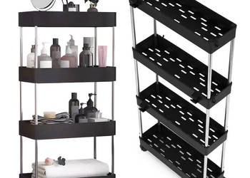 Plastikowy regał łazienkowy z 4 półkami kółka czarny ModernHome