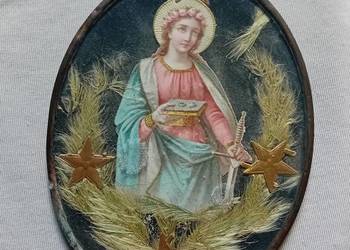 Zawieszany obrazek / medalion - Święta Łucja. Koniec XIX w. Ramka mosiężna.