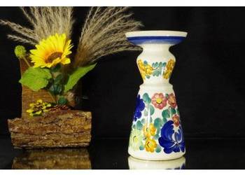 Świecznik ceramiczny ręcznie malowany – motyw kwiatowy, vintage