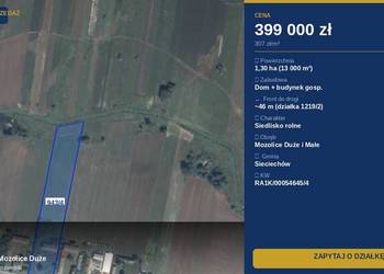 Działka siedliskowa z domem | 1,30 ha | Mozolice Duże | bez pośredników