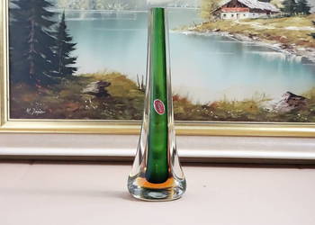 Wazon Murano Glass Sommerso 30 cm – Vintage Włochy, z naklejką, 845 g