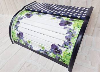 Chlebak z drewna bukowego decoupage Bolesławiec bratki ki
