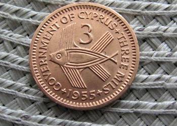 Cypr Brytyjski 3 Mils 1955r - Ładna
