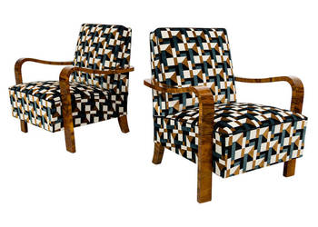 Dwa Fotele Modernizm / Ar Deco Lata 60 te Sygnatura 1962 Rok  Po Renowacji