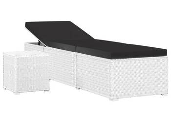 vidaXL Leżak z poduszką i stolikiem, polirattan, biały(SKU:46229)