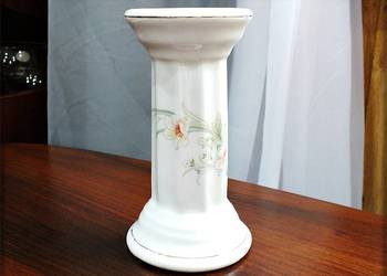 Stary Kolumnowy Świecznik wzór w kwiaty + złocenia lata 60-70' PRL