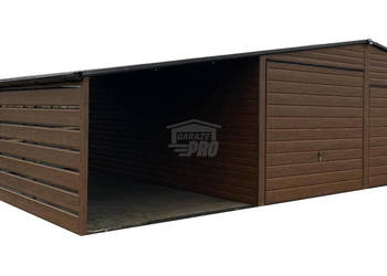 Garaż blaszany 6x6m wiata 3m 2x Brama  drewnopodobny rynny GP682