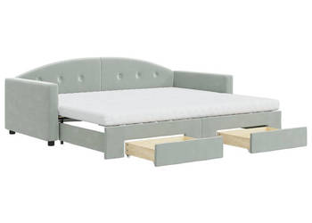 Sofa rozsuwana z szufladami jasnoszara aksamit 90x200 cm WM-3197373