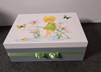 Szkatułka z dziewczynką motyle handmade