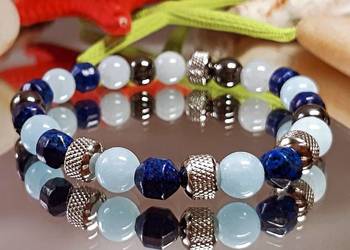 BRANSOLETKA KAMIEŃ LAPIS LAZULI HEMATYT PRZEKŁADKI BIEŻNIK STAL 19 cm