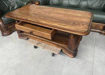 Masywna dębowa ława z szufladką 128cm- meble holenderskie