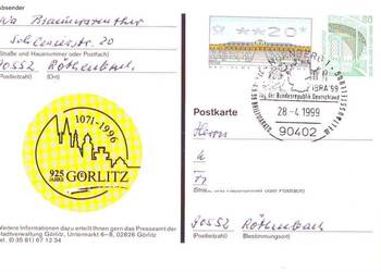 Kart. Cp z koresp. NRD - Polska 1999 Kart. Cp z koresp. NRD - Polska 1999