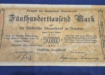 Banknot 1923 - Pięćset tysięcy marek - 500 000,notgeld Saksoni