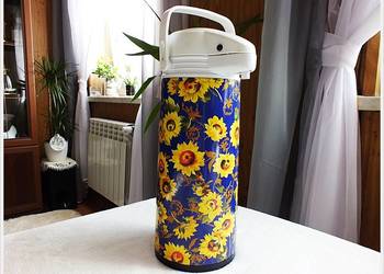 DUŻY termos z pompką 1,5l w kwiaty zabytek PRL