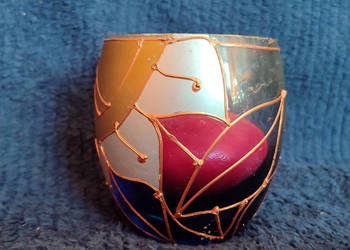 szklany świecznik tealight ręcznie malowany