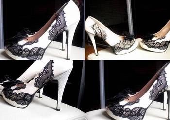 BUTY koronka beżowe ecru szpilka platformy 38 BDB