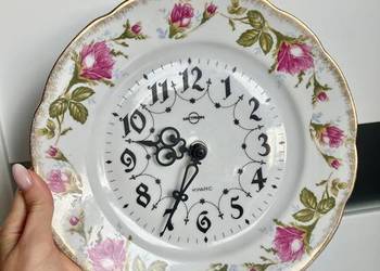 Piękny porcelanowy zegar ścienny wiszący Metron talerz Chodzież PRL stan id