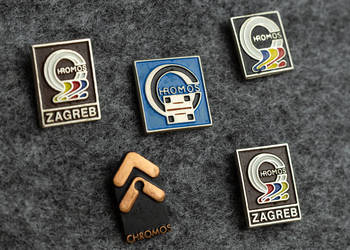 5 starych przypinek CHROMOS Zagreb – Chorwacja, vintage