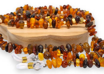 Sznurek do okularów z bursztynu, BURSZTYN bałtycki, łańcuszek #1661