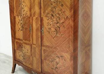 Intarsjowana szafa w stylu Ludwika XV z kwiatowym motywem. Po renowacji.