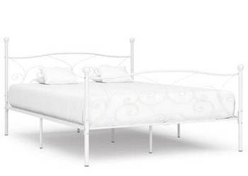 Rama łóżka ze stelażem z listw, biała, metalowa, 200 x 200 cm（284453）