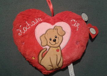 SERCE pluszowe czerwone z pieskiem z napisem KOCHAM CIĘ 30cm na Walentynki