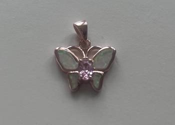 Piękna zawieszka motyl różowe srebro 925