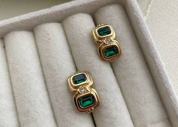 klipsy vintage imitacja szmaragdu złote wieczorowe bankietowe