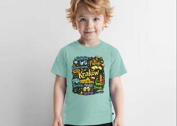 Ekologiczna dziecięca koszulka Premium KRAKÓW Kolorowe Symbole Miasta