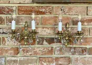 Para Francuskich kinkietów nr. 1, kryształy, mosiądz, Antyk