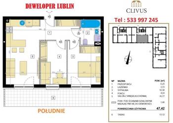 Oferta sprzedaży mieszkania 47.42m2 3 pokojowe Lublin