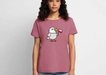 Patriotyczna ekologiczna damska koszulka Premium Orzełek z flagą