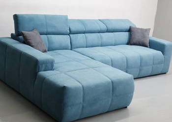 TDW DESIGN narożnik regulowane zagłówki sofa kanapa tkanina salon NIEBIESKA