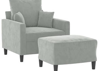 Fotel z podnóżkiem jasnoszary 60 cm obity aksamit WM-3201097