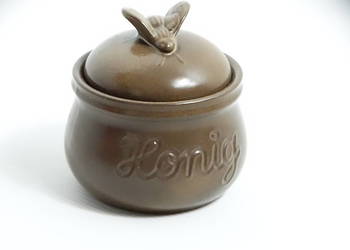 Ceramiczny pojemnik na miód z pszczołą Honig vintage / Miodowniczek kamionk