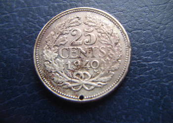 Stare monety 25 cent 1940 Holandia srebro Stare monety 25 cent 1940 Holandia srebro