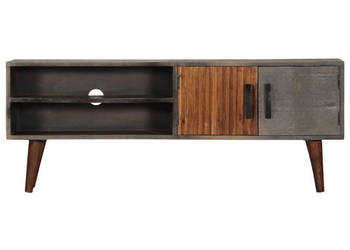 Szafka pod TV szara 130x30x46 cm lite surowe drewno mango WM-282743