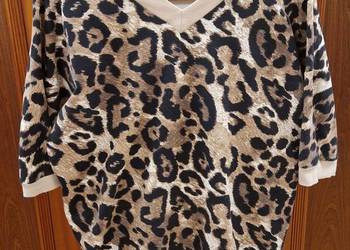 Bluzka bawełniana XXL wzór panterką beżowo czarna stan bdobry dekold serek