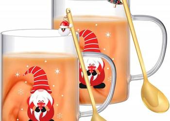 Kubki szklanki z łyżeczkami na Boże Narodzenie świąteczne 400ml 2 sztuki