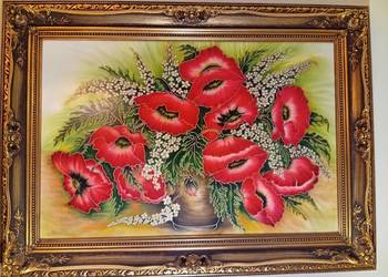 Obraz maki malowane na jedwabiu.