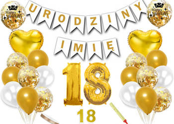 Zestaw dekoracji na 18 urodziny baner + imię balony